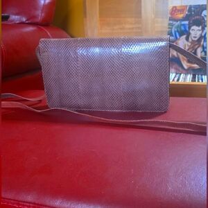 Vintage Snakeskin Leather Crossbody Clutch Evening Bag Purse